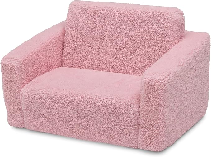 Delta Children Cozee Flip-Out Sherpa 2-in-1 Convertible Chair to Lounger for Kids, Pink - LeafyLoom