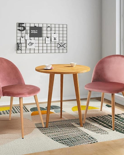 FurnitureR Upholstered Velvet Dining Chair Mid Back Armless with Wood Legs for Home Kitchen Bedroom Living Room, Set of 1, Pink - LeafyLoom