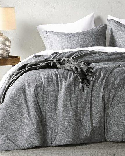 Lightweight Grey Comforter for Queen Size and Full Size Bed, Modern Chambray Bedding Set, Including 1 Comforter and 2 Pillow Shams - LeafyLoom