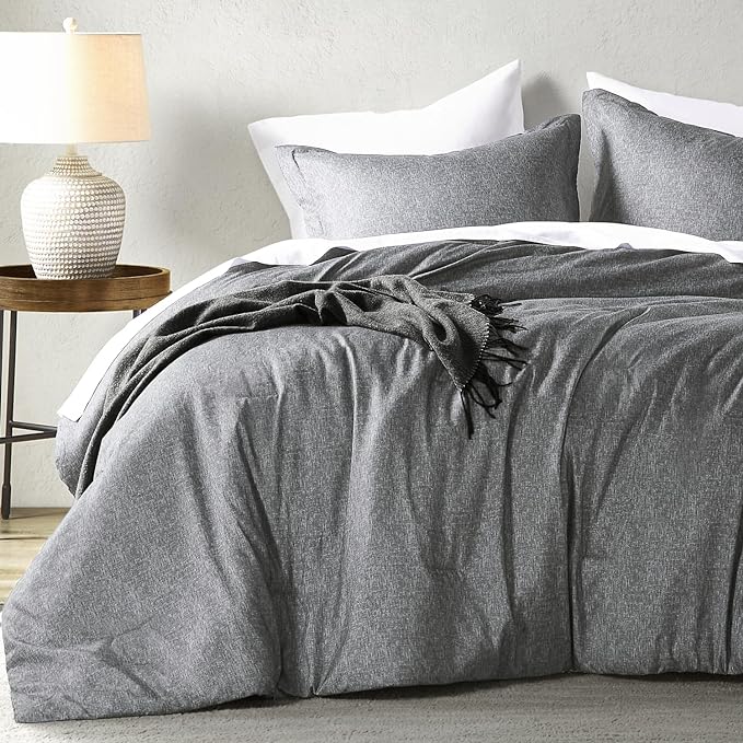Lightweight Grey Comforter for Queen Size and Full Size Bed, Modern Chambray Bedding Set, Including 1 Comforter and 2 Pillow Shams - LeafyLoom