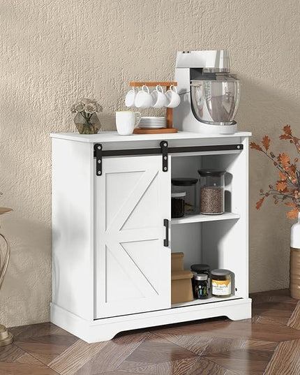 Panana Sliding Barn Door Buffet Sideboard Storage Cabinet Coffee Bar Kitchen Farmhouse Style (White Cabinet) - LeafyLoom