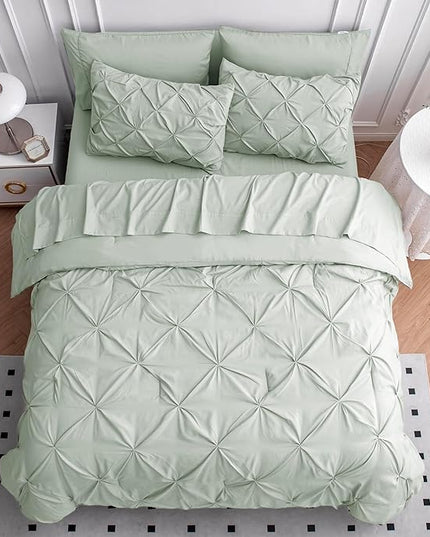LANE LINEN Bed in a Bag Set for Split King Mattress, Soft 8 Piece Split King Bedding Set with 1 King Comforter, 1 King Size Flat Sheet, 2 Twin XL Fitted Sheets, 2 Pillowcases & 2 Shams - Mineral - LeafyLoom