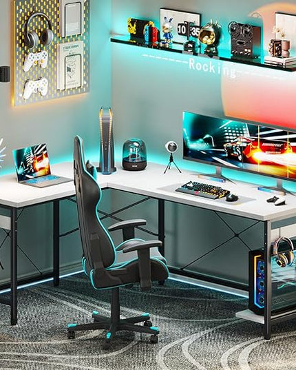 Coleshome 59" L Shaped Gaming Desk, Corner Computer Desk, Sturdy Home Office Table for Writing, Larger Workstation, White - LeafyLoom