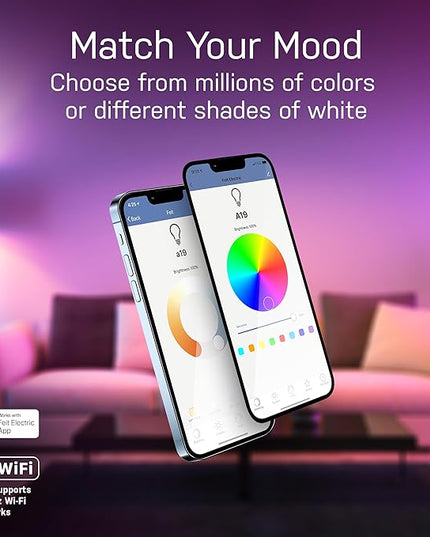 Feit Electric A19 Smart LED Light Bulb, 60W Equivalent, Dimmable, RGBW Color Changing, Alexa & Google Home Compatible, 2.4GHz Wi-Fi Enabled, 800 Lumens, 25,000-Hour Lifetime, OM60/RGBW/CA/AG/6, 6-Pack FeitElectricCompany