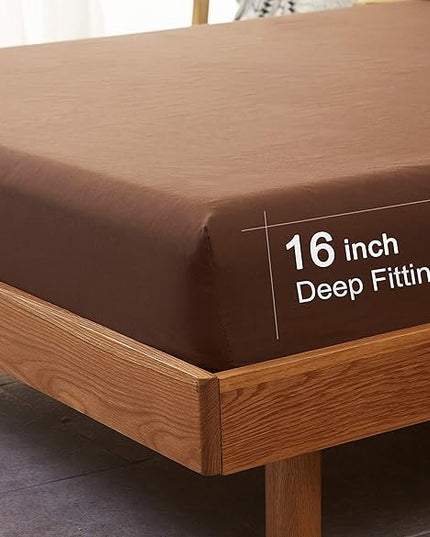 SONORO KATE Bed Sheet Set Super Soft Microfiber 1800 Thread Count Luxury Egyptian Sheets 18-Inch Deep Pocket Wrinkle-4 Piece(California King Brown) - LeafyLoom