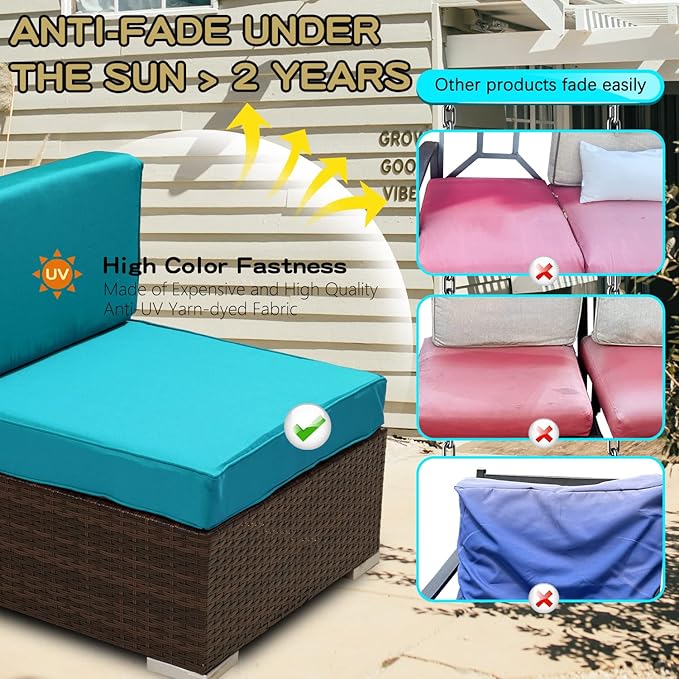 ClawsCover 14Pack Outdoor Patio Seat and Back Cushions Replacement Covers Fit for 7Pieces 6-Seater Wicker Rattan Sectional Couch Chair Furniture Set,Turquoise-Include Cover Only (Large) - LeafyLoom