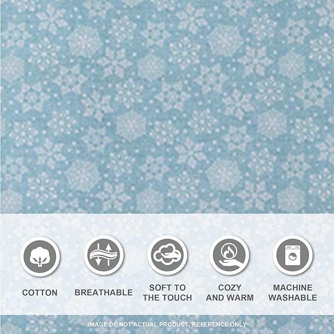 Comfort Spaces Cotton Flannel Breathable Warm Deep Pocket Sheets with Pillow Case Bedding, Queen, Blue Snowflakes 4 Piece - LeafyLoom