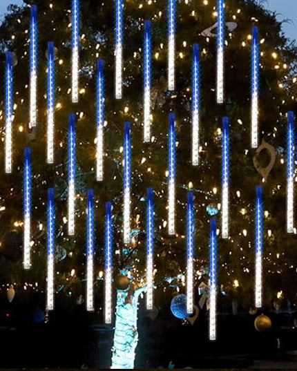 Dazzle Bright 288 LED Christmas Light, 11.8 Inch Meteor Shower Rain Lights with 8 Tubes，Waterproof Plug in Falling Rain Lights Christmas Decorations for Xmas Bushes Tree Yard Party, Blue and White DazzleBright