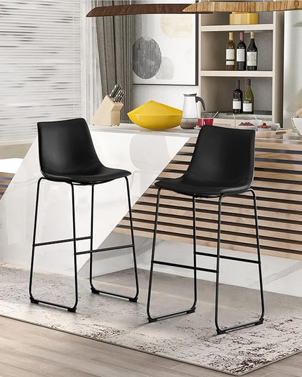 NicBex Retro Bar Stools Crazy-Horse Leather with Metal Legs Barstools, Lounge Kitchen Island Bar Stools, Set of 2, (Black Color) (A-GE17022-USSU014) - LeafyLoom