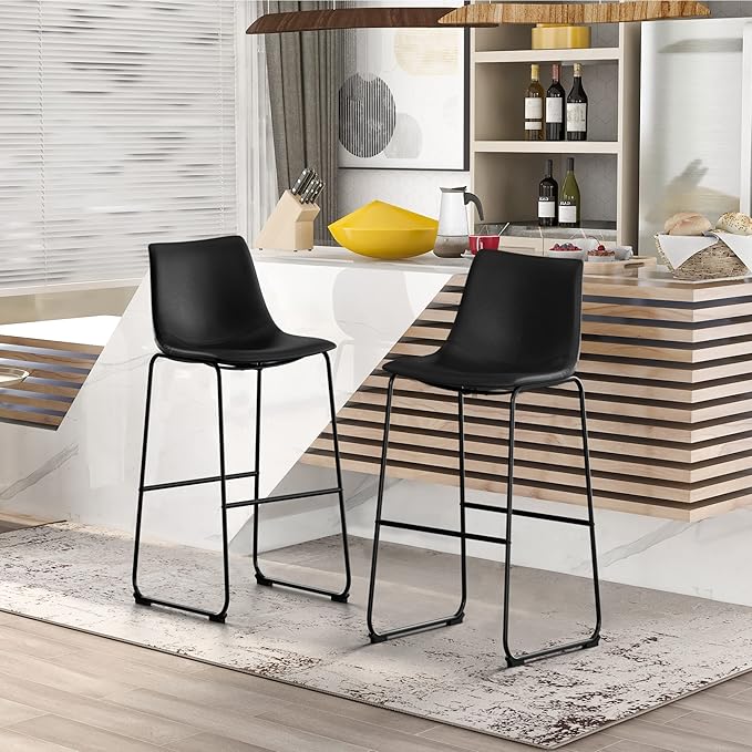 NicBex Retro Bar Stools Crazy-Horse Leather with Metal Legs Barstools, Lounge Kitchen Island Bar Stools, Set of 2, (Black Color) (A-GE17022-USSU014) - LeafyLoom