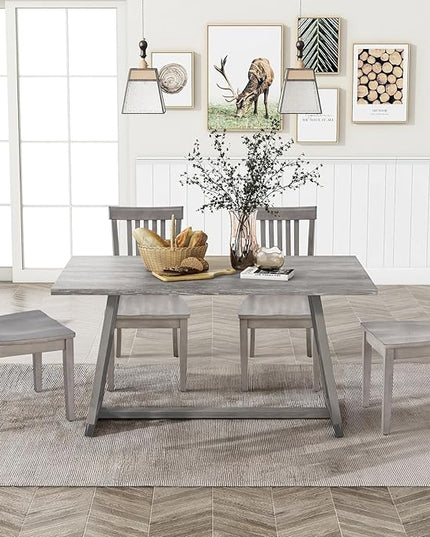 COLAMY Wooden Dining Chairs Set of 2, Spindle High Back Windsor Kitchen Side Chair, Farmhouse Dining Chairs for Kitchen and Dining Room, Light Grey - LeafyLoom