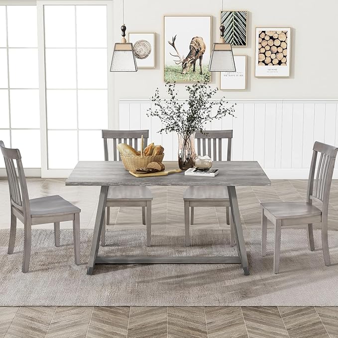 COLAMY Wooden Dining Chairs Set of 2, Spindle High Back Windsor Kitchen Side Chair, Farmhouse Dining Chairs for Kitchen and Dining Room, Light Grey - LeafyLoom