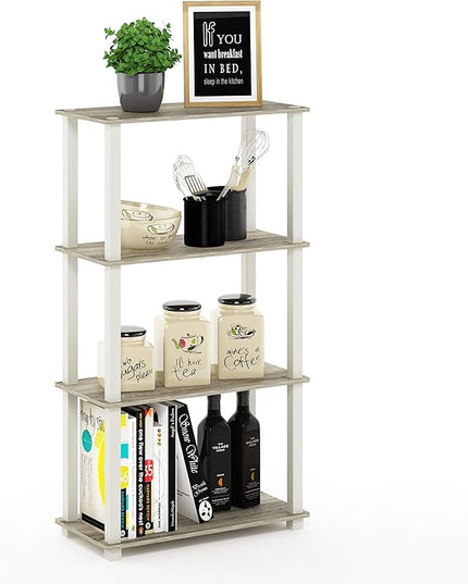 Furinno Turn-N-Tube 4-Tier Multipurpose Shelf Display Rack, Square Tube, Sonoma Oak/White - LeafyLoom