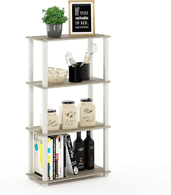 Furinno Turn-N-Tube 4-Tier Multipurpose Shelf Display Rack, Square Tube, Sonoma Oak/White - LeafyLoom