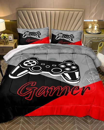 Gaming Comforter for Boys Teen Game Contoller Bedding Set for Kids Down Alternative Comforter for All Season Gamer Home Decor for Comforter Set Twin Size,1 Comforter with 1 Pillowcase - LeafyLoom