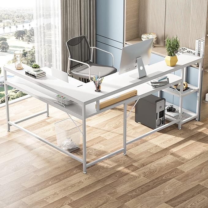 L-Shaped Computer Desk, White - LeafyLoom