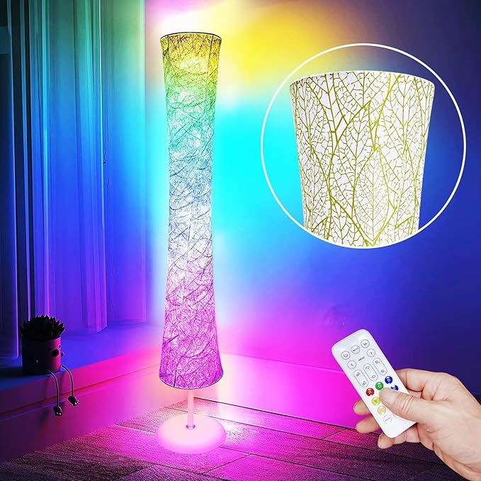 Floor Lamp, RGB Color Changing, Smart Control Music Sync with Fabric Shade, Standing Lamp for Living Room Bedroom Game Room, 62 inch - LeafyLoom