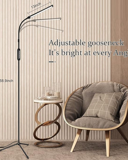 Led Floor Lamp for Eyelash Extensions Craft Task Floor Standing Light Adjustable Gooseneck Dimmable lash Reading Floor Lamp for Bedroom Office Black - LeafyLoom