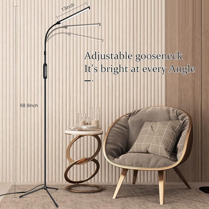 Led Floor Lamp for Eyelash Extensions Craft Task Floor Standing Light Adjustable Gooseneck Dimmable lash Reading Floor Lamp for Bedroom Office Black - LeafyLoom