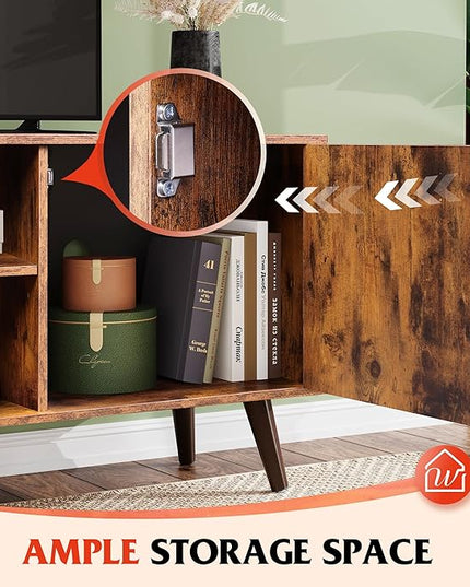 WLIVE Mid-Century Modern TV Stand for 55" TV, Entertainment Center with Storage, Open Shelves TV Console for Living Room and Bedroom, Retro Brown - LeafyLoom
