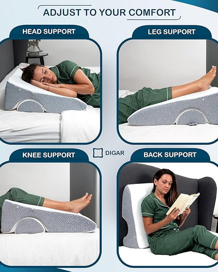 Bed Wedge Pillow 12 inch | Memory Foam Wedge Pillow for Sleeping | Triangle Pillow Wedge | Acid Reflux Pillow | Post-Surgery Support Cushion | Back, Head, Knee, Elbow Support | Pregnancy Pillow - LeafyLoom