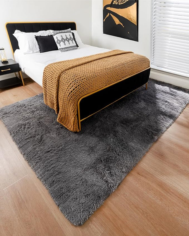 Ophanie Machine Washable 6x9 Rugs for Living Room,Grey Fluffy Carpet Large Fuzzy Plush Shag Comfy Soft, Non-Slip Indoor Floor Carpet,for Kids Boys Girls, Room,Bedroom,Playroom, Home Decor Aesthetic - LeafyLoom