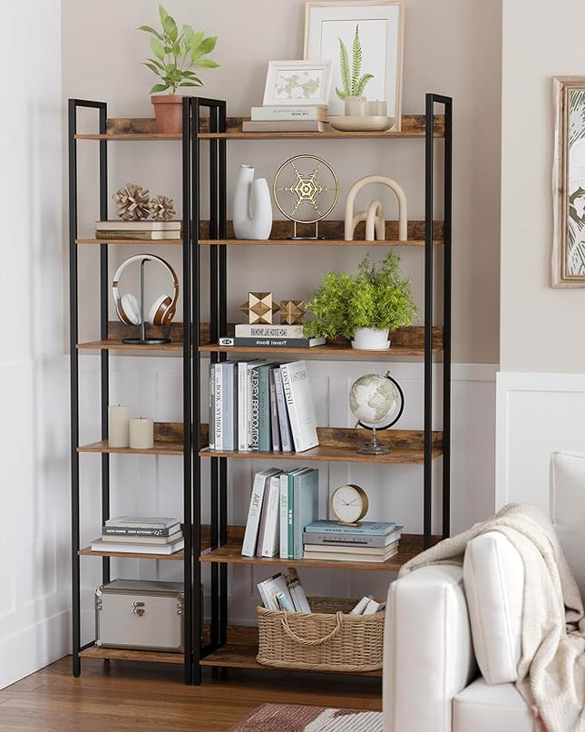 6-Tier Bookshelf, Large Bookcase with Open Shelves, Tall Book Shelf Coner Shelf for Living Room, Bedroom, Home Office, Study, Bathroom,11.5 x 29.9 x 72.6 Inches, Rustic Brown and Black - LeafyLoom