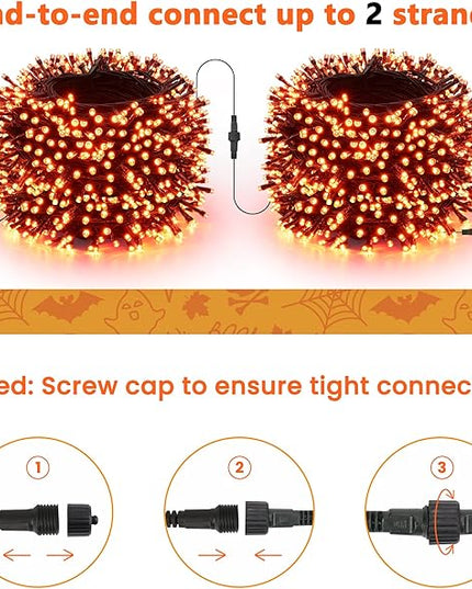 Toodour Halloween Orange Lights, 131ft 350 LED Plug in Halloween String Lights with 8 Modes and Timer, Connectable Outdoor Halloween Lights for Home, Party, Indoor Halloween Decor Toodour