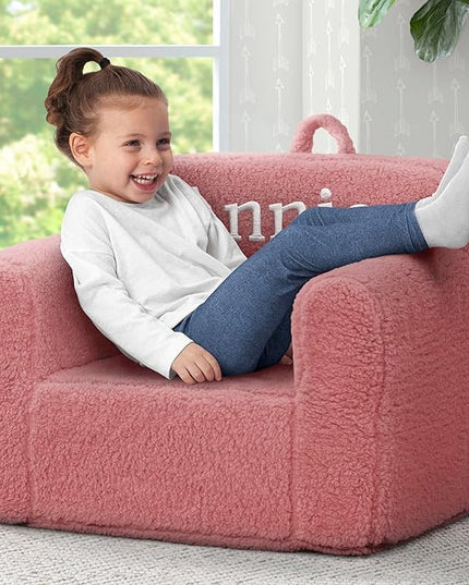 Delta Children Personalized Sherpa Cozee Chair - Customize with Name – Foam Kids Chair for Ages 18 Months and Up, Rose - LeafyLoom
