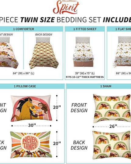 Franco Kids Bedding Super Soft Comforter and Sheet Set with Sham, 5 Piece Twin Size, Spirit Riding Free - LeafyLoom