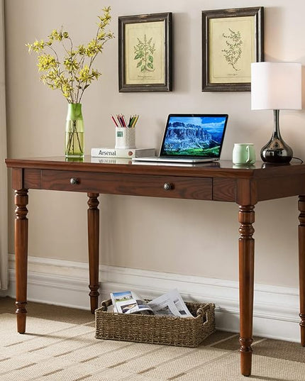 Leick Home SINCE 1910 Farmhouse Oak Turned leg Laptop Desk with Center Drawer, FURNITURE - LeafyLoom