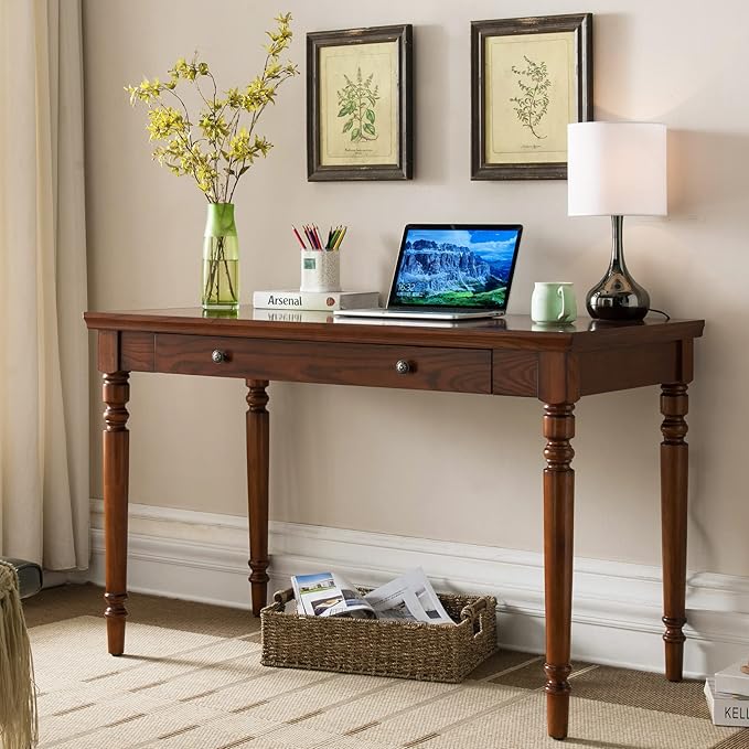 Leick Home SINCE 1910 Farmhouse Oak Turned leg Laptop Desk with Center Drawer, FURNITURE - LeafyLoom