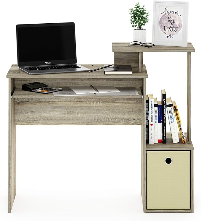 Furinno Econ Multipurpose Home Office Computer Writing Desk, Sonoma Oak/Ivory - LeafyLoom