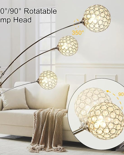 Depuley 3-Light Modern LED Floor Lamp, Adjustable Metal Tall Standing Lamps with Marble Base, Dimmable Arc Floor Lamp with Flexible Rotating Lights for Living Room, Bedroom(Silver, G9 Bulbs Included) - LeafyLoom