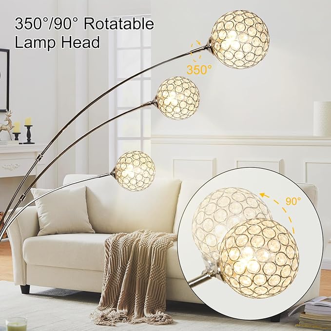 Depuley 3-Light Modern LED Floor Lamp, Adjustable Metal Tall Standing Lamps with Marble Base, Dimmable Arc Floor Lamp with Flexible Rotating Lights for Living Room, Bedroom(Silver, G9 Bulbs Included) - LeafyLoom