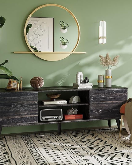 WLIVE TV Stand for 55 60 inch TV, Modern Entertainment Center with Storage Cabinets, Mid Century TV Console Table for Bedroom, TV Stand for Living Room, Charcoal Black - LeafyLoom