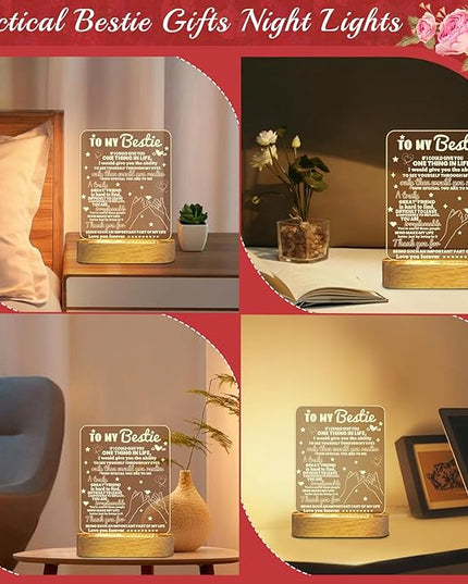 Linkax Bestie Gifts, Birthday Gifts for Women Teen Girls, 3D Illusion Lamp I Love You Friend Night Light for Best Friend Sister Girl Women BFF Holiday Friendship, Soft Warm White LED Wooden Table Lamp - LeafyLoom