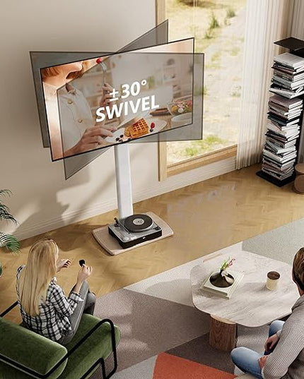 FITUEYES Swivel Floor TV Stand for 32 to 70 Inch TVs Tall Universal TV Stand Mount with Sturdy Wood Base, Space Saving for Corner Bedroom White - LeafyLoom