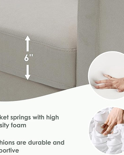 90" Modern L-Shape Sectional Sofa with Chaise Lounge,5-Seat Practical Couch Set W/ 3 Pillows,7''Leg Height,Minimalist Style,Indoor Furniture for Living Room Apartment Office,Beige Terrycloth - LeafyLoom