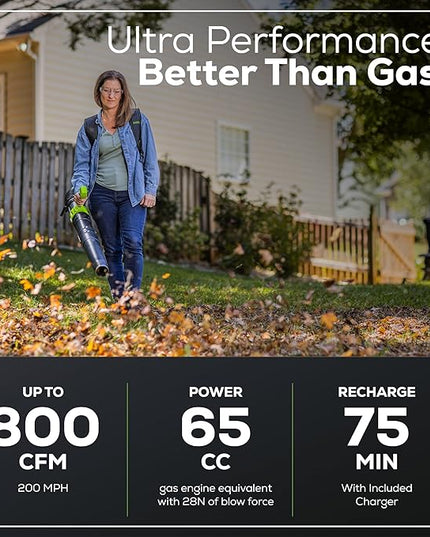 Greenworks 80V (800 CFM) Dual Port Backpack Blower with (2) 5.0 Ah Batteries, Dual Port Rapid Charger - LeafyLoom