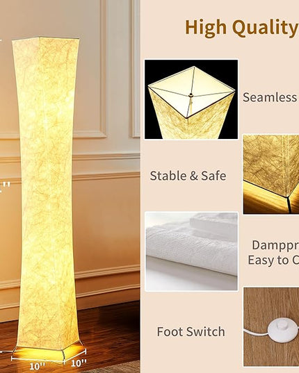 chiphy Floor Lamp, Dimmable 61" Tall Standing Lamp, 3 Levels Adjustable Brightness 12Wx2 LED Bulbs, Column Floor Light w/White Fabric Shade, Home Decor for Living Room, Bedroom, Kids Room - LeafyLoom