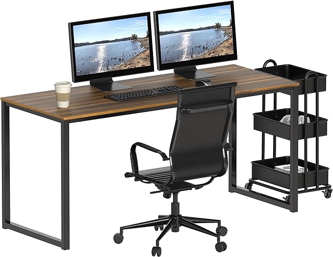 SHW Home Office 55-Inch Computer Desk, 24" Deep, Walnut - LeafyLoom