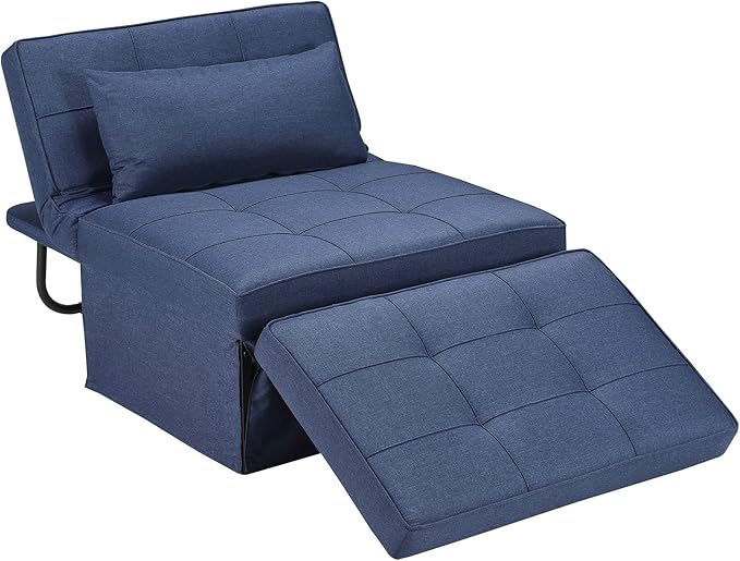 Sofa Bed, 4 in 1 Multi-Function Folding Ottoman Breathable Linen Couch Bed with Adjustable Backrest Modern Convertible Chair for Living Room Apartment Office,Blue - LeafyLoom