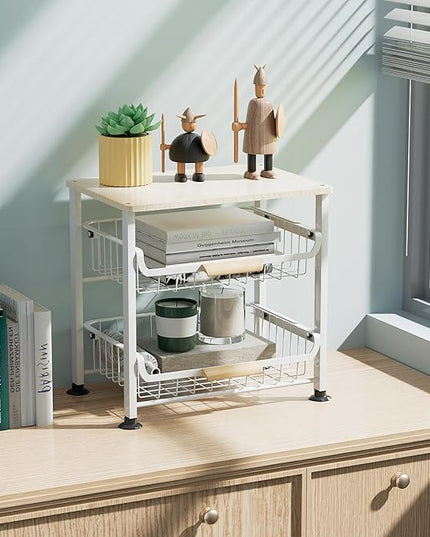 3-Layer Kitchen Fruit Storage Basket Snack Rack, countertop Storage Rack, Stackable Storage Rack with Desktop, Pull-Out Hollow Metal Storage Basket with Handle, Kitchen Organizers & Storage - LeafyLoom