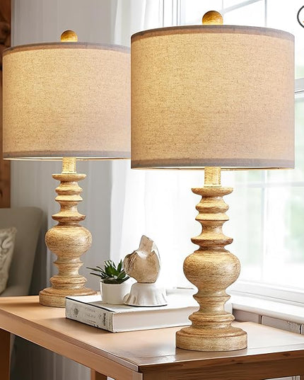 BOBOMOMO 20" Farmhouse Lamps for Bedrooms Set of 2, Retro Side Table Lamps Bedside Lamp for Side Nightstand Living Room（suitable for decorating small areas） - LeafyLoom