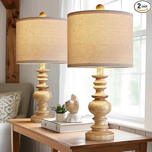 BOBOMOMO 20" Farmhouse Lamps for Bedrooms Set of 2, Retro Side Table Lamps Bedside Lamp for Side Nightstand Living Room（suitable for decorating small areas） - LeafyLoom