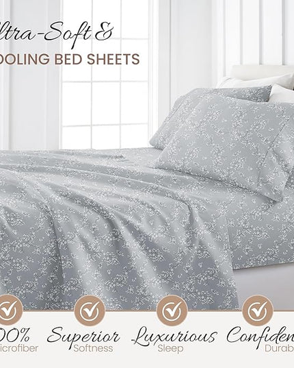 Linen Market 3 Piece Twin Bedding Sheet Set (Light Gray Vine) - Sleep Better Than Ever with These Ultra-Soft & Cooling Bed Sheets for Your Twin Size Bed - Deep Pocket Fits 16" Mattress - LeafyLoom