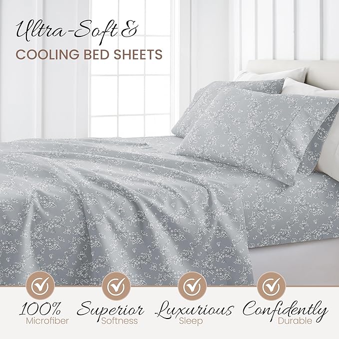 Linen Market 4 Piece King Bedding Sheet Set (Light Gray Vine) - Sleep Better Than Ever with These Ultra-Soft & Cooling Bed Sheets for Your King Size Bed - Deep Pocket Fits 16" Mattress - LeafyLoom