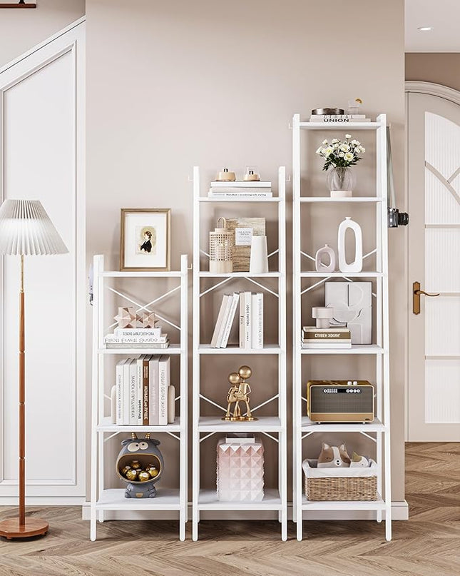 Ladder Shelf, Bookshelf Bookcase, Freestanding Corner Storage Shelve with 2 Hooks for Home Office, Living Room, Kitchen, Bedroom, Industrial, 6-Tier White BC13313W - LeafyLoom