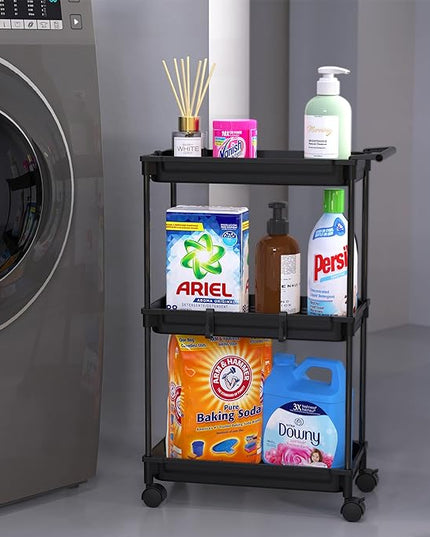 SimpleHouseware Standard 3-Tier Slim Rolling Storage Cart, Black - LeafyLoom